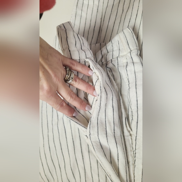 Striped White and Black Women's Linen Pants Size 8 - Picture 2 of 6